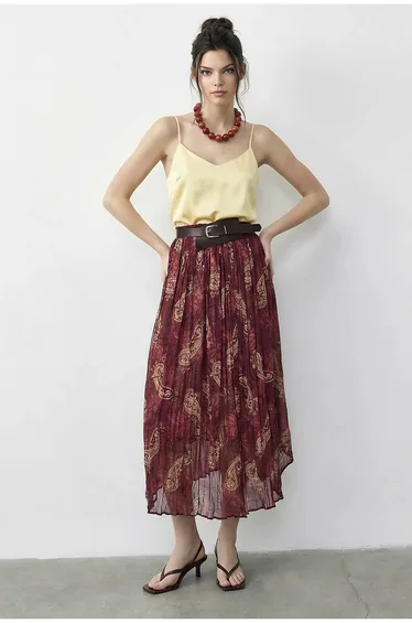 LUCCI High Waist Paisley Maxi Skirt with Belt