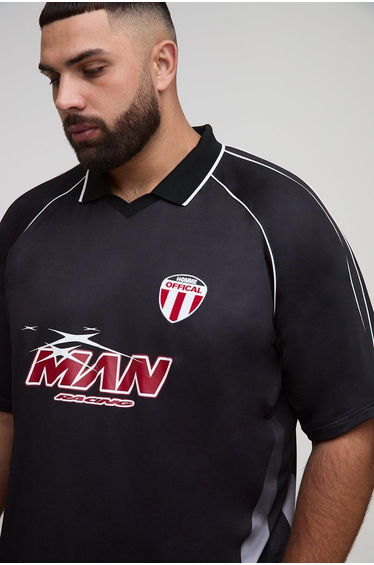 Plus Oversized Boxy MAN Sports Top - black