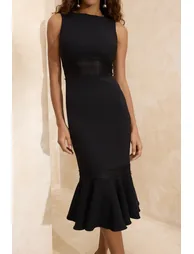 Black Lace Detailed Woven Midi Unlined Stylish/Evening Dress - 2