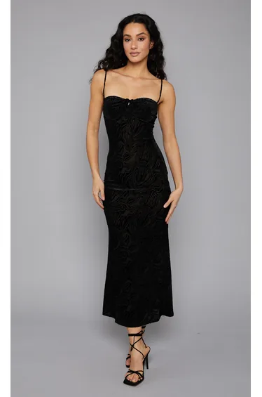 Black Burnout Cupped Mesh Maxi Dress