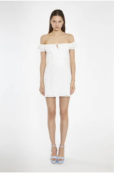 White-Broderie Bardot Corset Mini-Dress