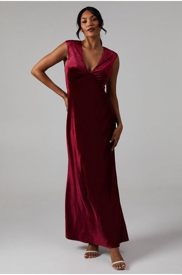 Velvet Open Back Detail Maxi Bridesmaids Dress