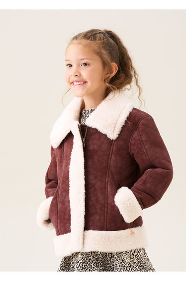 Halle Faux Leather Fur Jacket - Burgundy