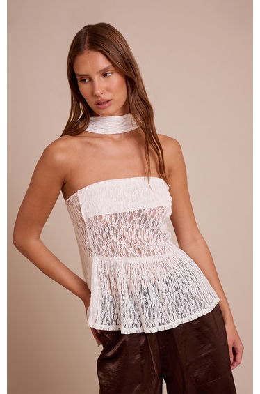 Cream Lace Bandeau Scarf Detail Cami Top