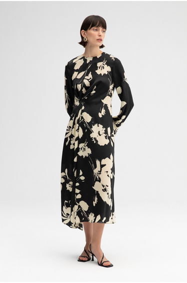FLOWERED SATIN DRESS
