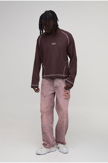 Tinted Laddered Relaxed Fit Jeans - pink