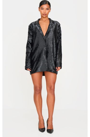 Black Diamante Blazer Dress