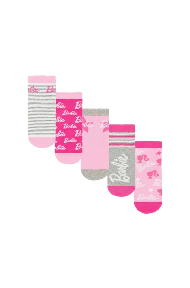 Barbie Girls Stripe Logo Star Socks Set (Pack of 5) - Pink/White/Grey