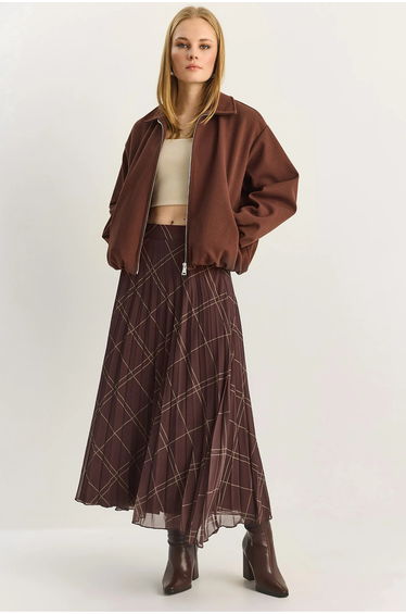 LUCCI High Waist Plaid Maxi Skirt