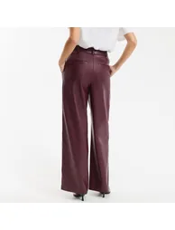 بنطلون جلد بأرجل عريضة بطيات أمامية - 3