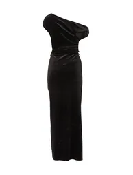 Black Glitter Velvet Tie Waist Midaxi Dress - 4