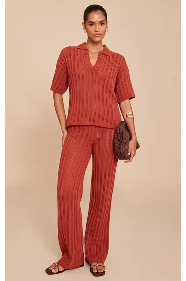 Rust Crochet Knit Trouser