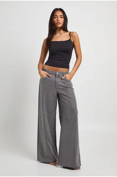 Embellished High Waist Wide Leg Jean - greywash