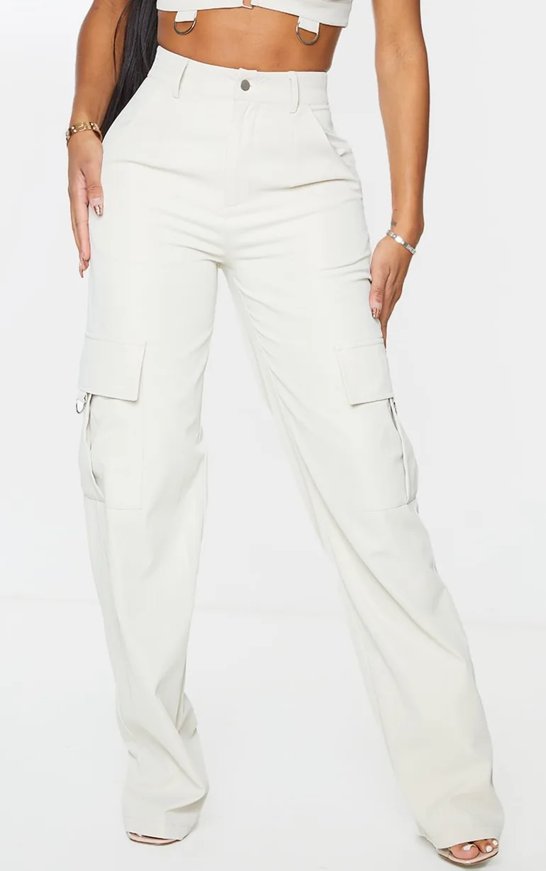 PRETTYLITTLETHING Shape Stone Buckle Detail Cargo Wide Leg Trousers - 1