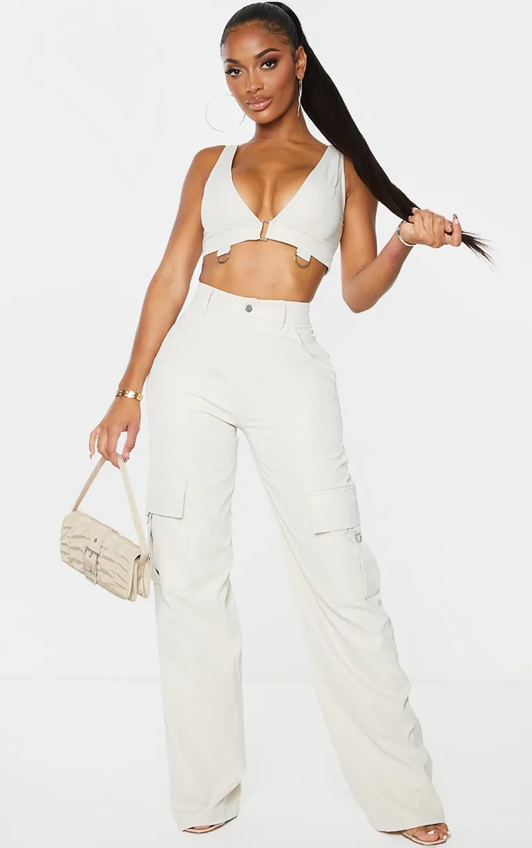 PRETTYLITTLETHING Shape Stone Buckle Detail Cargo Wide Leg Trousers