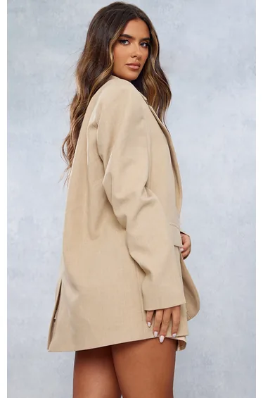 Stone Woven Oversized Curved Hem Boxy Blazer