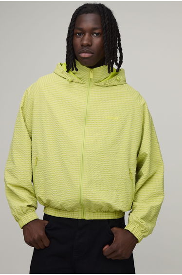 Oversized Boxy Check Hooded Toggle Cagoule - lime