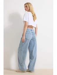 Light Blue Trok Detailed High Waist Baggy Jeans - 6
