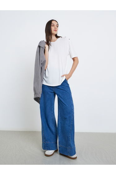White Oversized T-Shirt with Button Detail