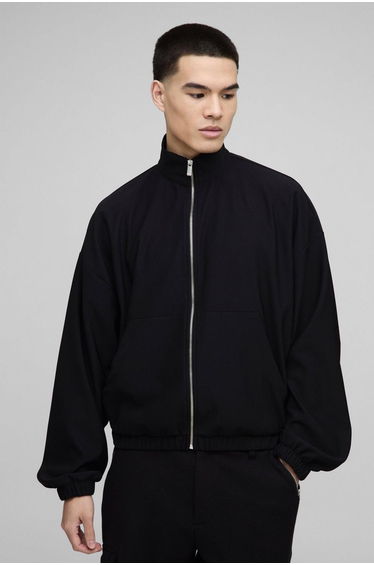 Oversized Boxy Balloon Sleeve Zip Through Funnel Neck Track Top