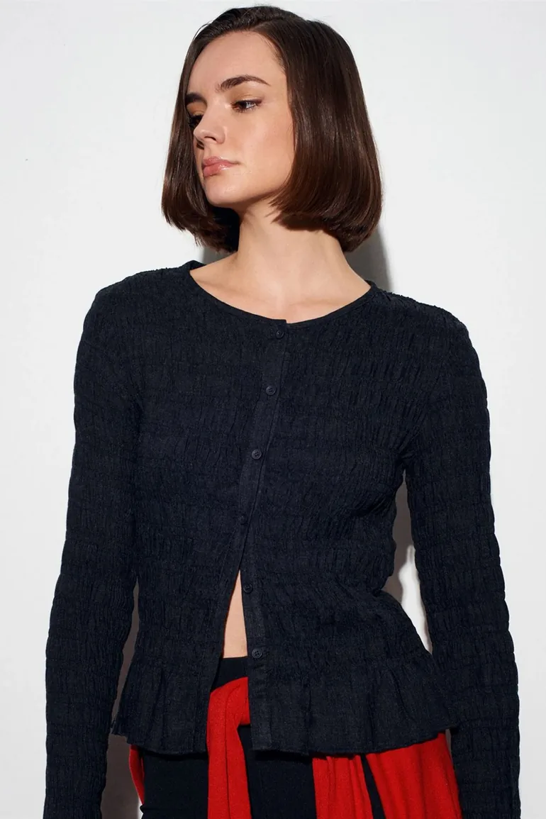 Dilvin Textured Knit Button-Front Blouse - 2