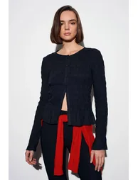 Dilvin Textured Knit Button-Front Blouse - 4