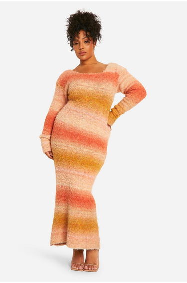 Plus Ombre Fluffy Knit Midaxi Dress - peach