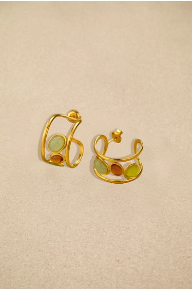 Multi Stone Hoop Stud Earrings