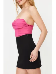 Fuchsia Crop Woven Bustier - 3