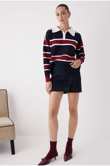 Navy Blue Premium/Special Yarn Polo Neck Knitted Sweater