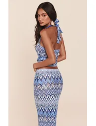 Dark Blue Textured Halterneck Top Co-ord - 2