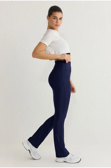 Navy Blue Full Length Straight Cut Knitted Sports Tights