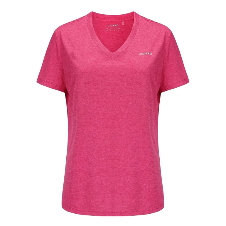 USA Pro Womens/Ladies Plain V Neck T-Shirt - Bright Pink