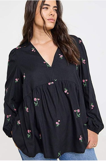 Simply Be Embroided V Neck Blouse