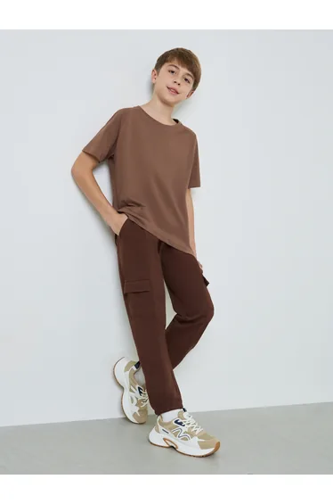 Teen Boys Solid Cargo Joggers with Drawstring