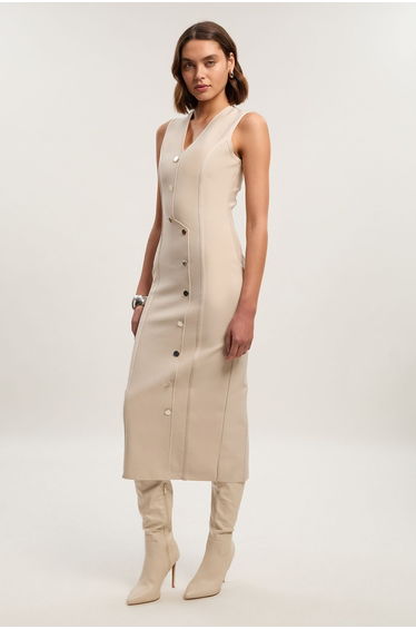Figure Form Bandage Button Through Pencil Midi Dress