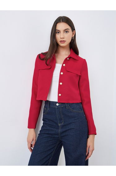Solid Button Front Long Sleeve Jacket
