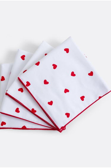 Scacco Cotton Napkins with Hearts Print in Set of 4