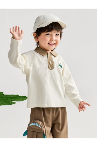 Boys' Collared Long Sleeve Top With Printed Back