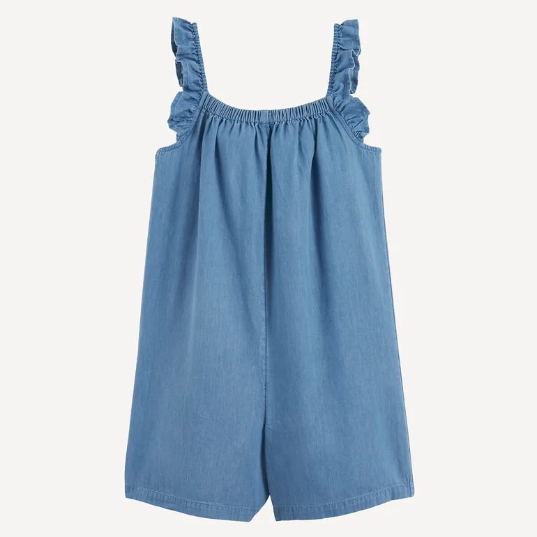 Ruffled Shoestring Strap Lightweight Denim Dungarees - 3