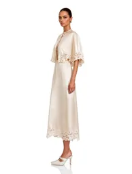 Brunilda Neutral Lace Trim Cape Top & Skirt Set - 4