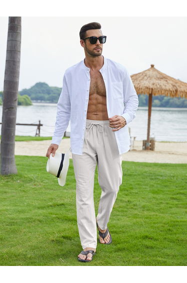 White Relaxed Fit Trousers with Drawstring