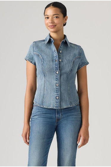 Denim Short Sleeve Blouse