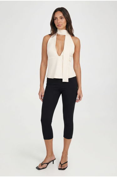 Scarf Detail Plunge Tailored Top - ivory