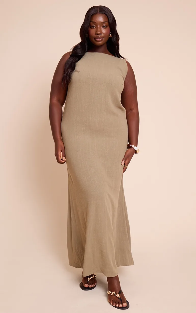 chinese dress ladies Final Sale Plus Size Trench Maxi Dress in Tan Khaki main image 1