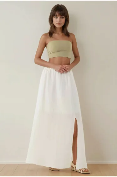 High Waist A-Form Maxi Skirt with Slit