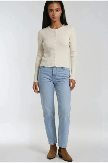 Mixray Buttoned Slim Fit Ribbed Knit Cardigan