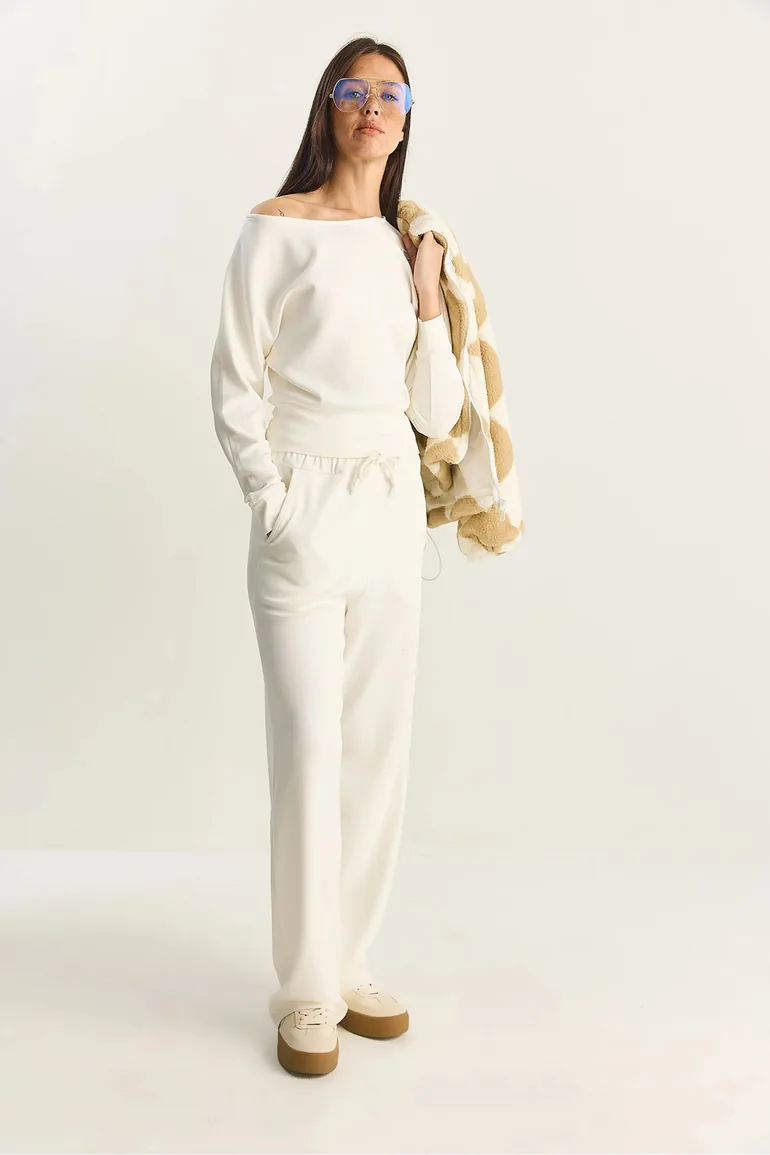 LUCCI Asymmetrical Collar Knitted High Waist Two-Piece Set - 1