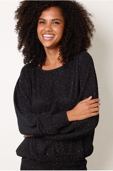 Rhinestone Batwing Top