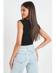 Slinky Ruched V Neck Bodysuit - black - 2